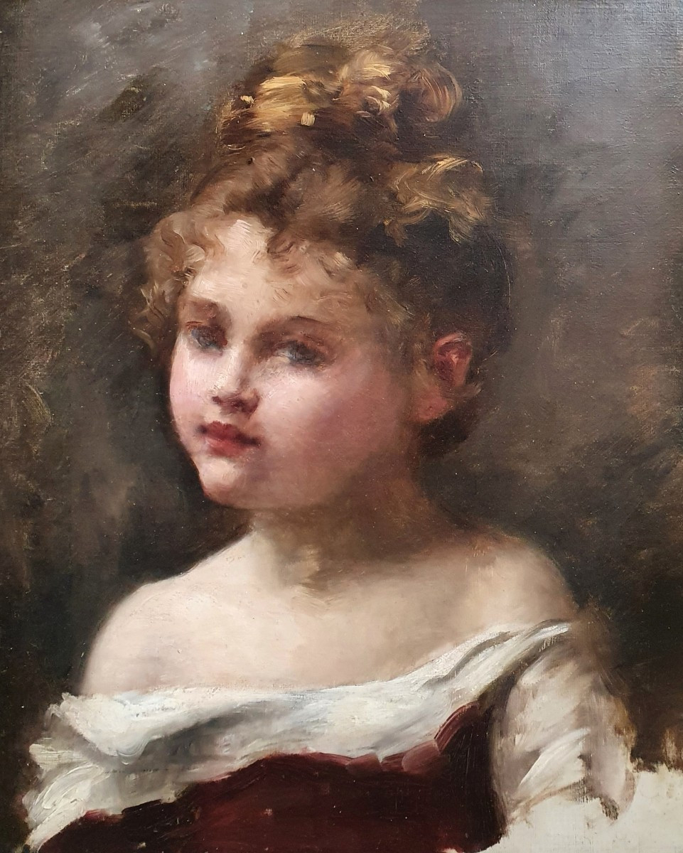 Portrait de jeune fille impressionniste fin XIXème huile sur toile 