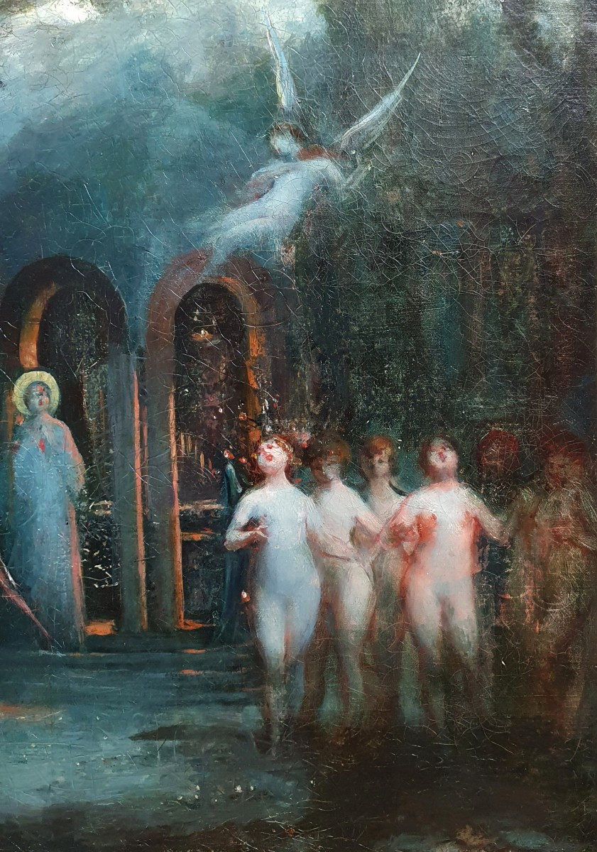 Scene symboliste huile sur toile de la fin du XIXème siècle -photo-3