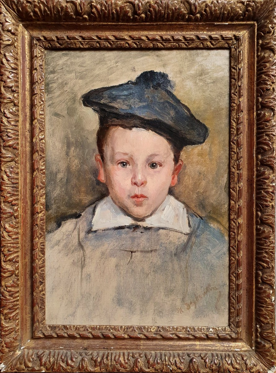 Marcellin Desboutin Portrait Of A Boy, Oil On Canvas, 19th Century -photo-2