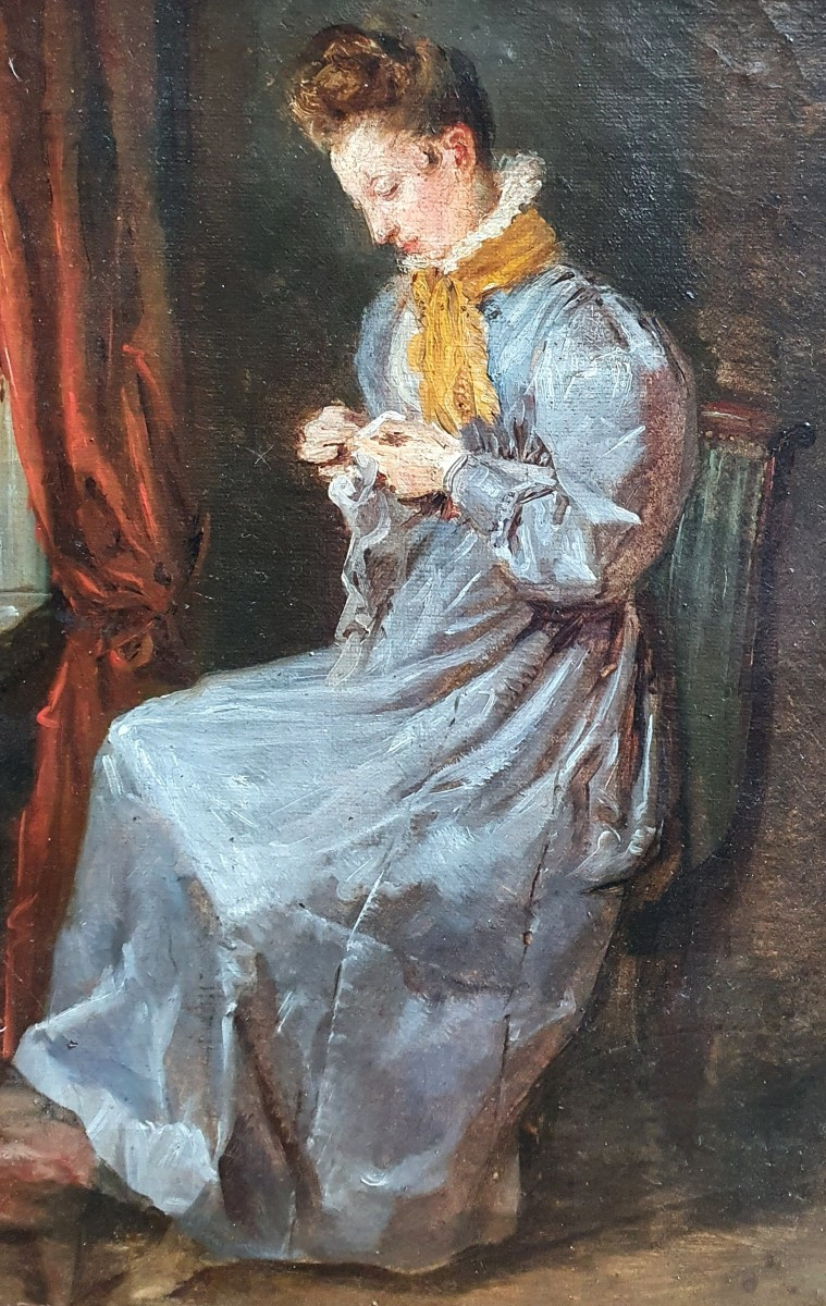 Woman Seated In An Interior, Oil On Canvas, Circa 1830, Sketch -photo-3