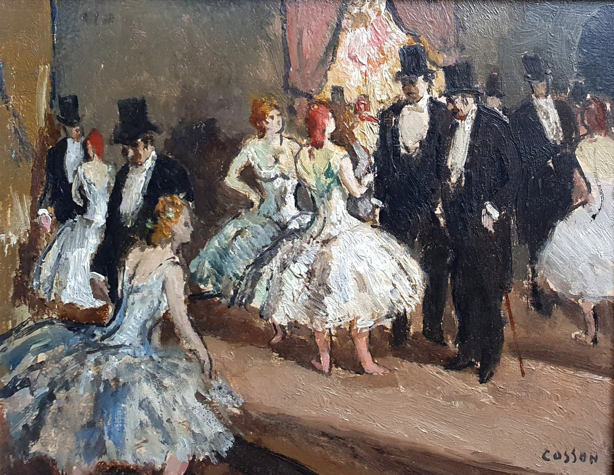 Marcel Cosson L'Opéra de Paris huile sur panneau Les ballerines -photo-2