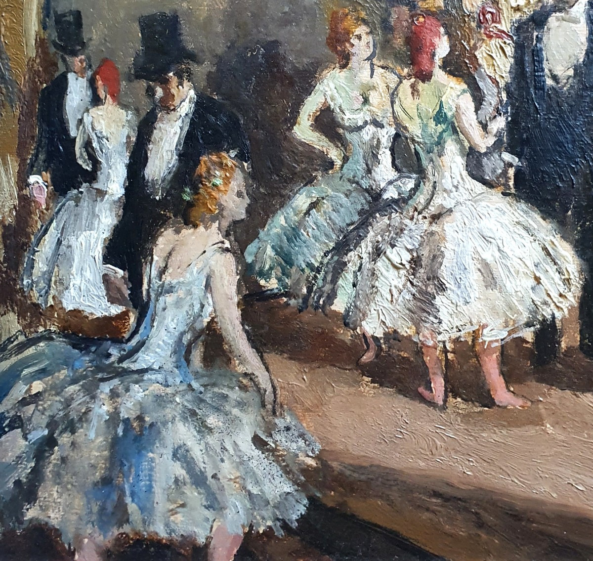 Marcel Cosson L'Opéra de Paris huile sur panneau Les ballerines -photo-4