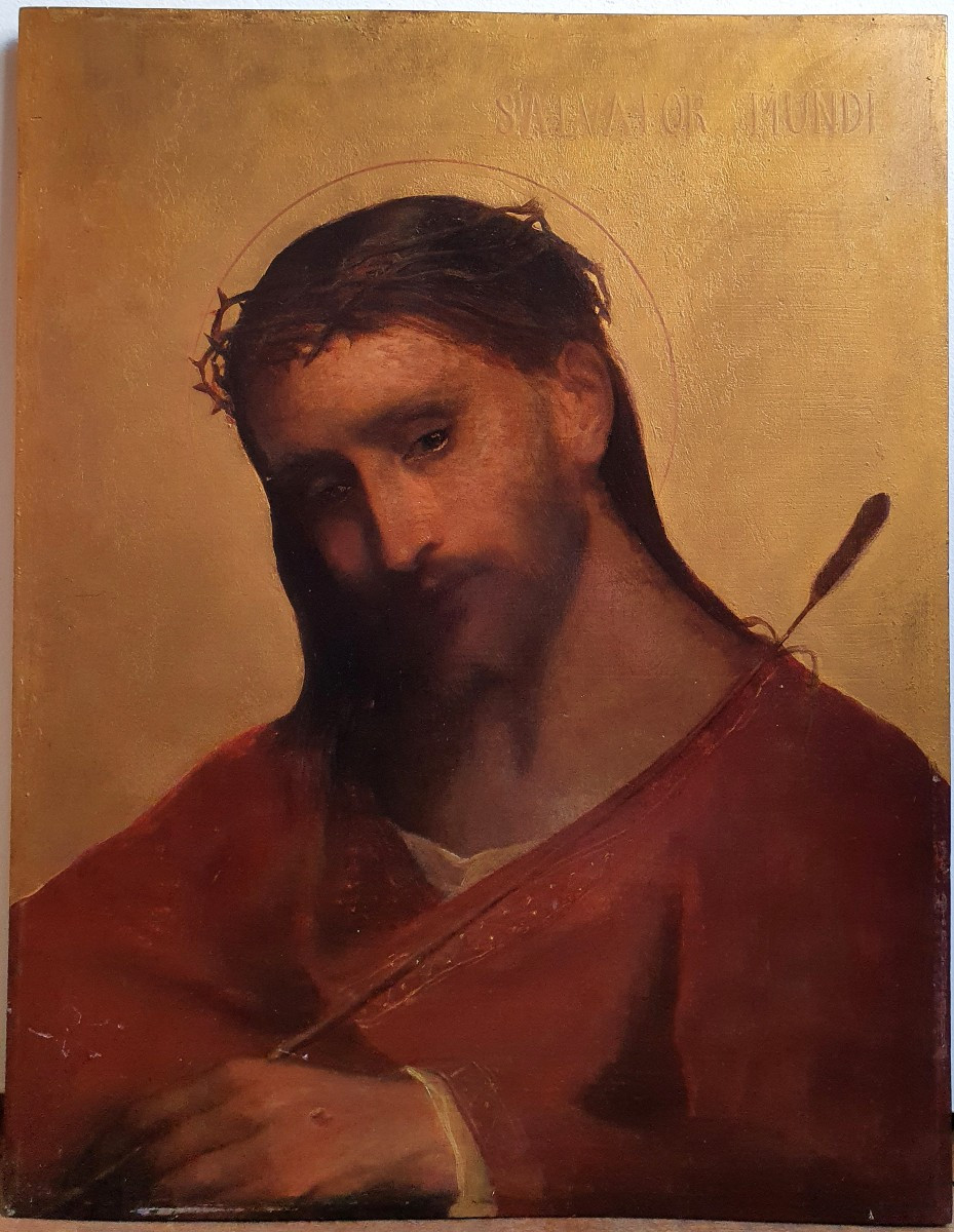 Jesus Christ Salvator Mundi, Oil On Panel, French School, 19th Century, Circle Of Flandrin-photo-3