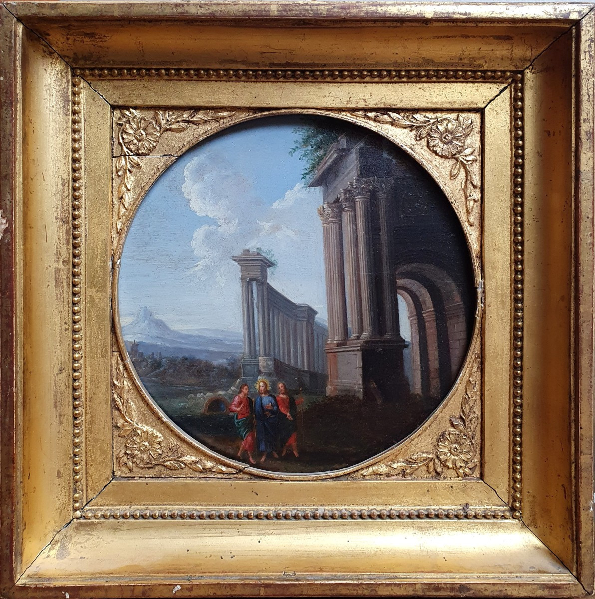 Apparition On The Road To Emmaus, Oil On Panel, 18th Century, Architecture, Jesus Christ-photo-2