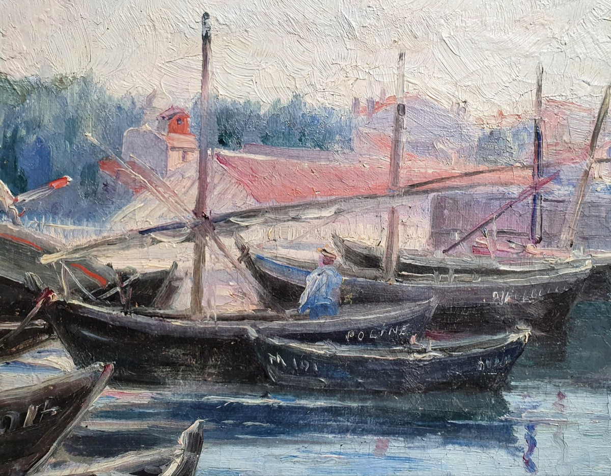 Gaston Roullet Port de Martigues huile sur toile Méditerranée -photo-4