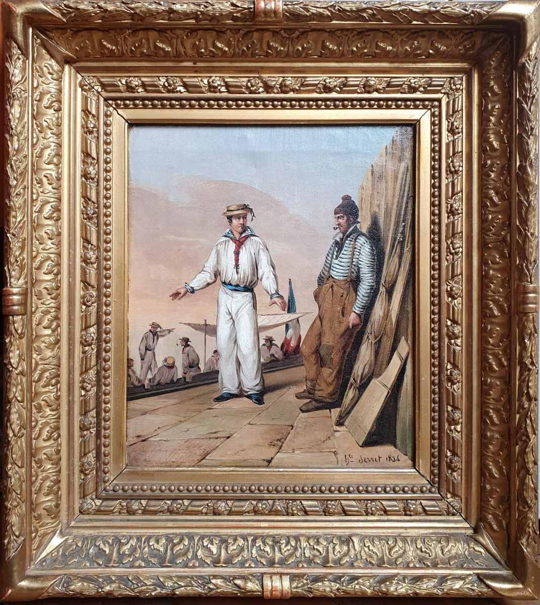 French Sailors Oil On Canvas Serret 1834 Oil On Canvas Sailors-photo-2