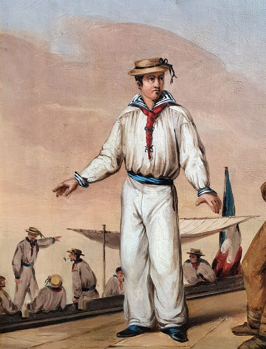 French Sailors Oil On Canvas Serret 1834 Oil On Canvas Sailors-photo-3