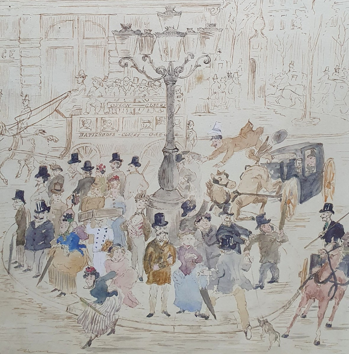 Place De Clichy Paris Charming Watercolor Late 19th Century-photo-2
