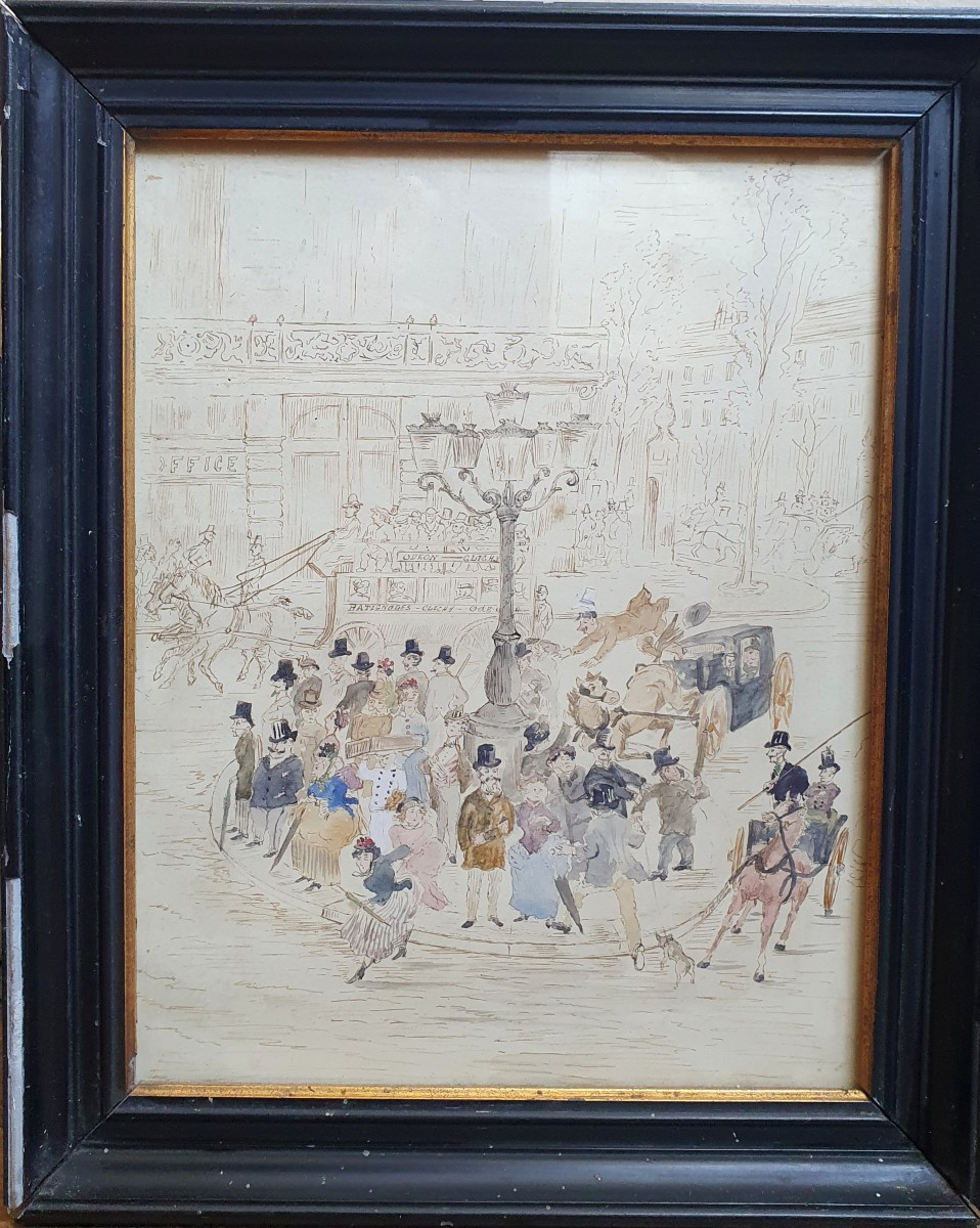 Place De Clichy Paris Charming Watercolor Late 19th Century-photo-3