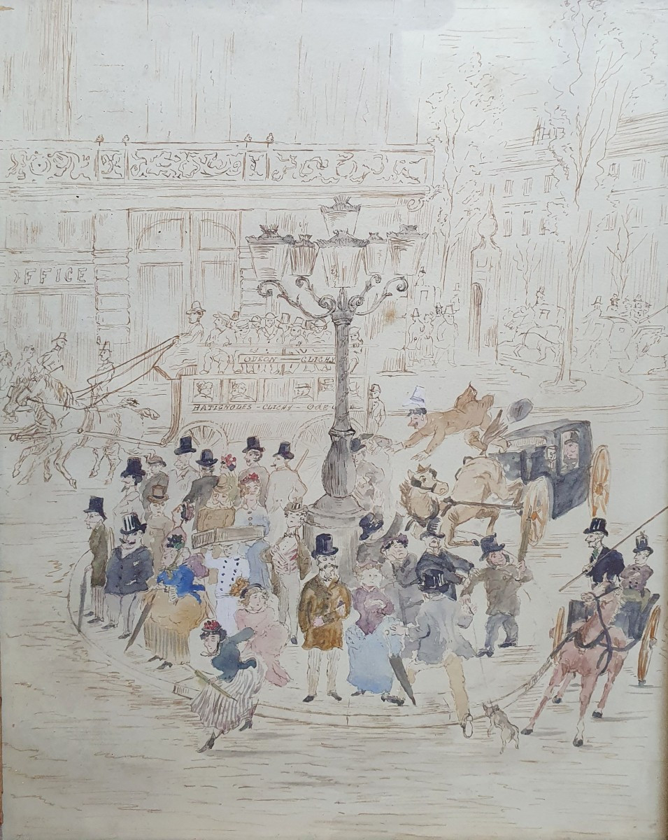 Place De Clichy Paris Charming Watercolor Late 19th Century