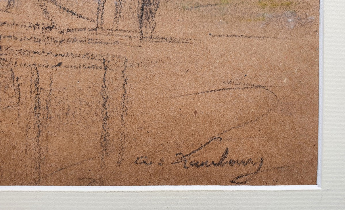 André Hambourg Vue de Venise Pastel ou crayon gras sur papier vers 1930 dessin Italie -photo-1