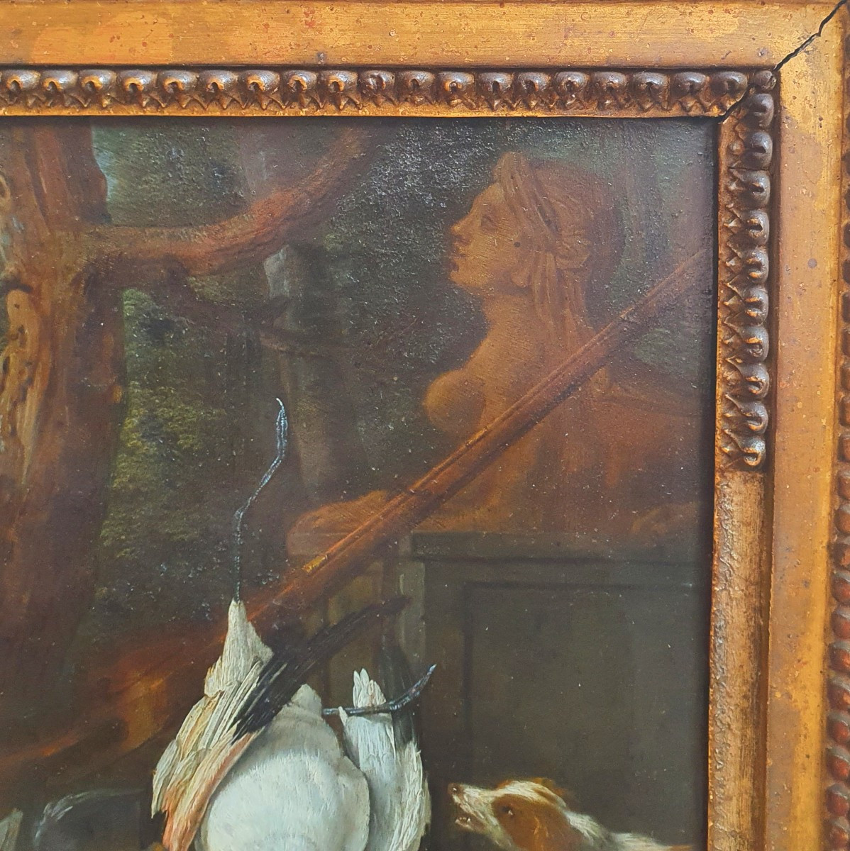 Bird Hunting Trophy Rifle Dog Sphinx Oil On Copper 17th Century Dutch School-photo-1