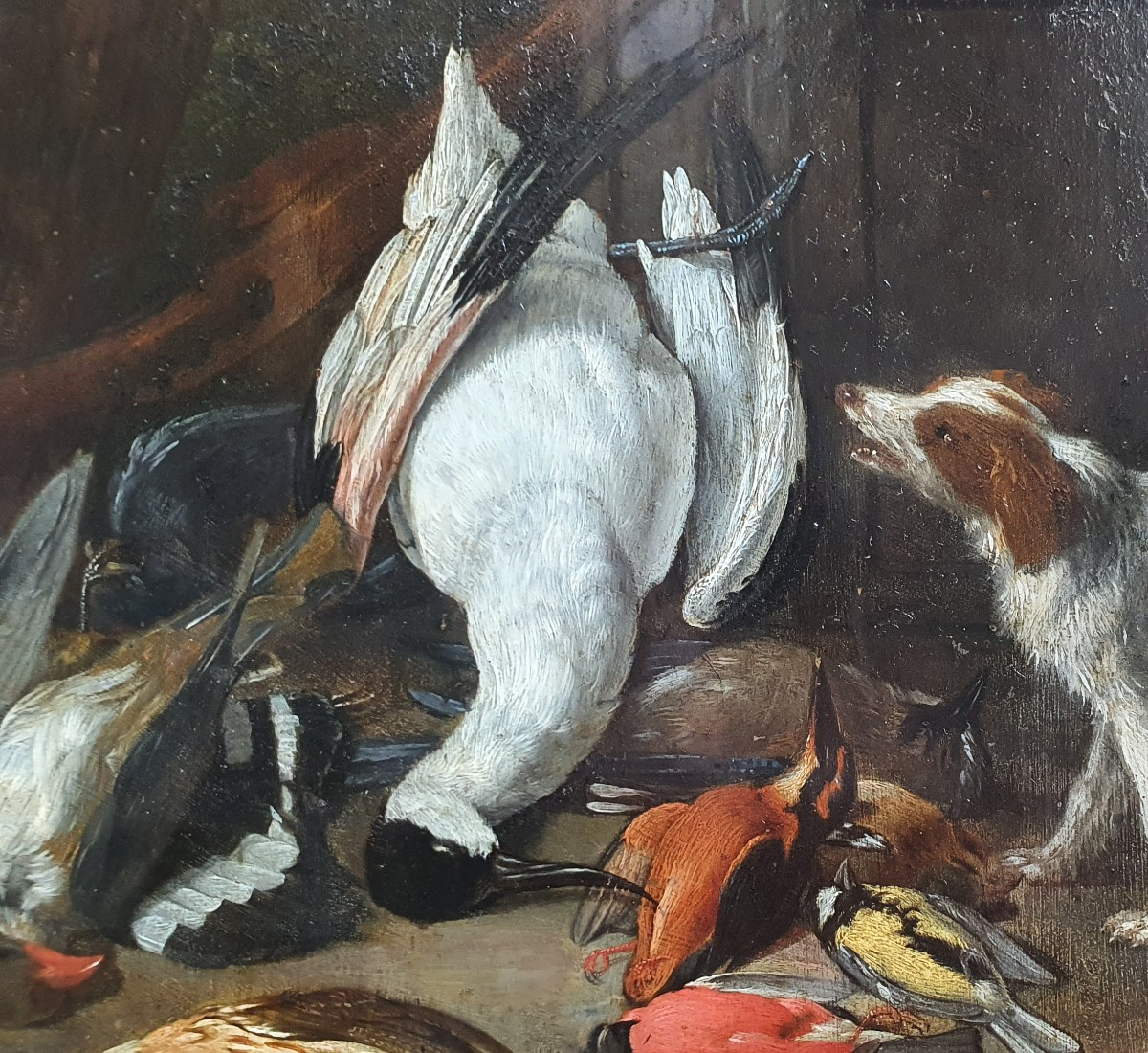 Bird Hunting Trophy Rifle Dog Sphinx Oil On Copper 17th Century Dutch School-photo-3