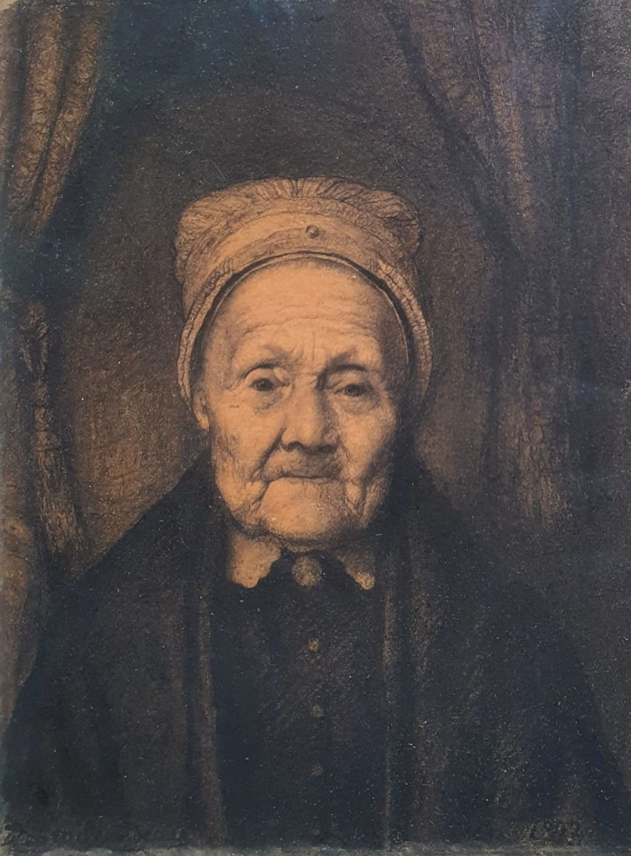 Charles Milcendeau Portrait Of An Old Breton Woman Drawing 1897 Brittany