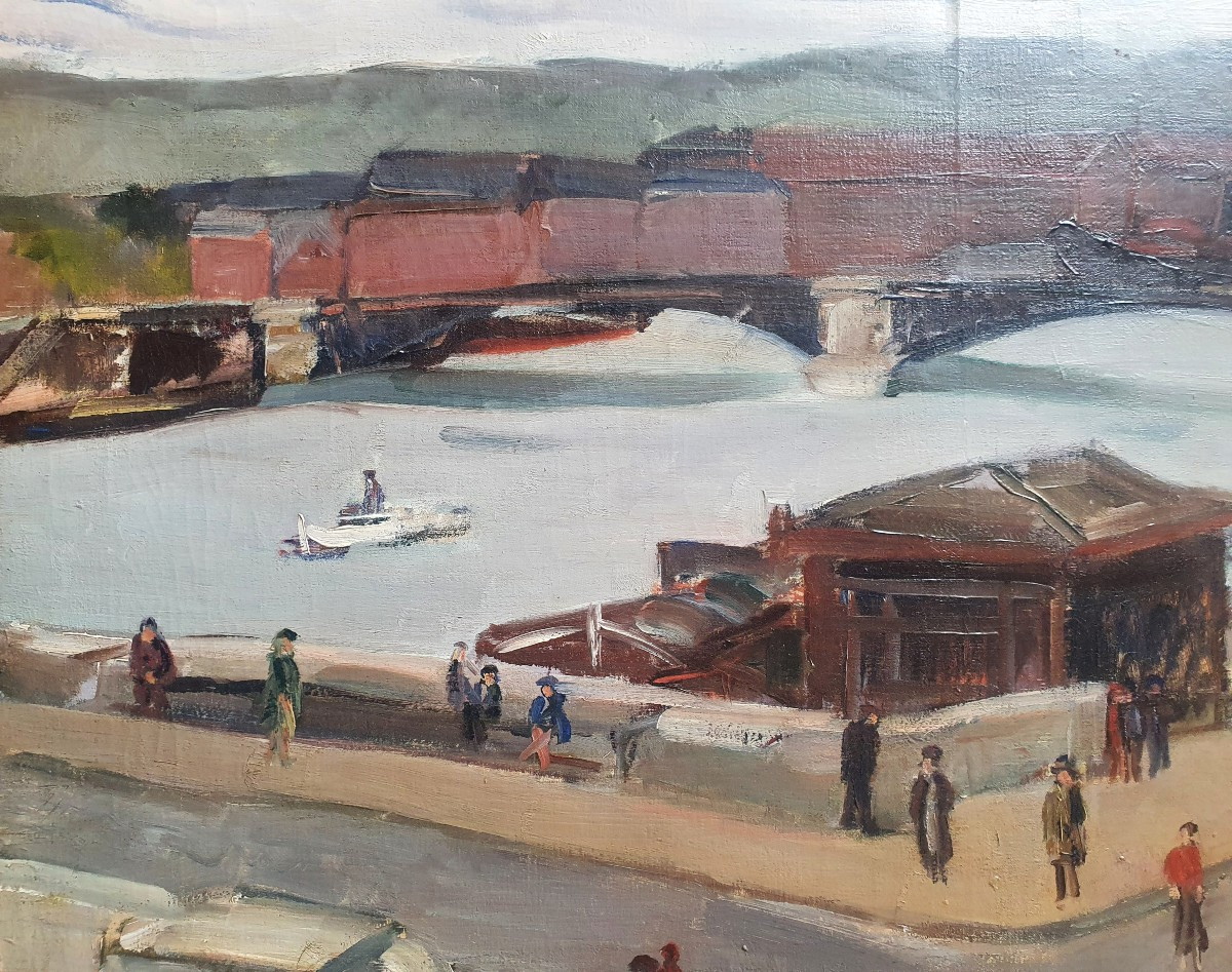 Lively Scene In Rouen 1930 A Blanchard Oil On Canvas-photo-3