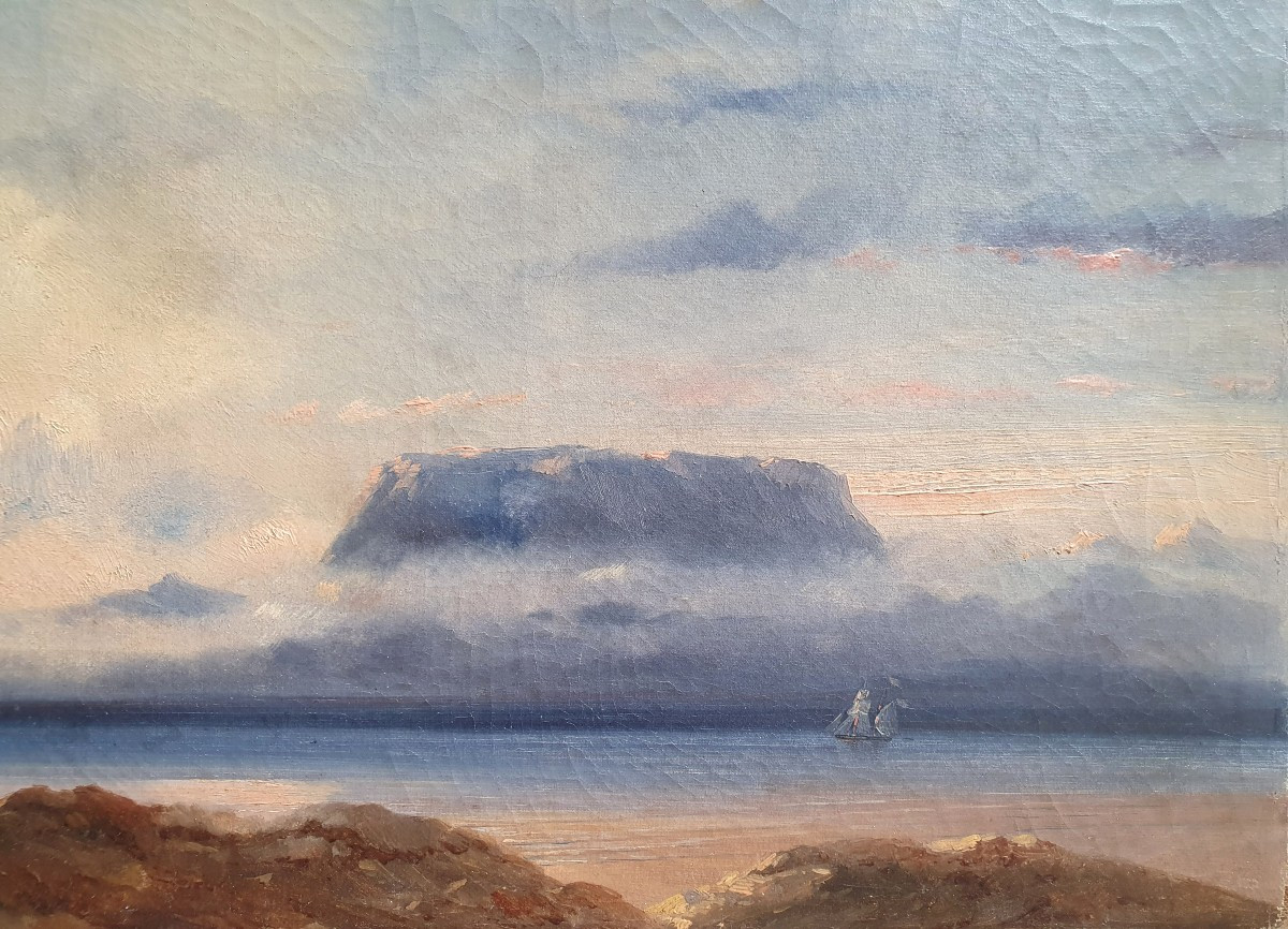 Henri Durand Brager Cape Town Table Mountain Oil On Canvas South Africa Navy Circa 1850-photo-2