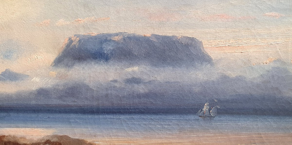 Henri Durand Brager Cape Town Table Mountain Oil On Canvas South Africa Navy Circa 1850-photo-1
