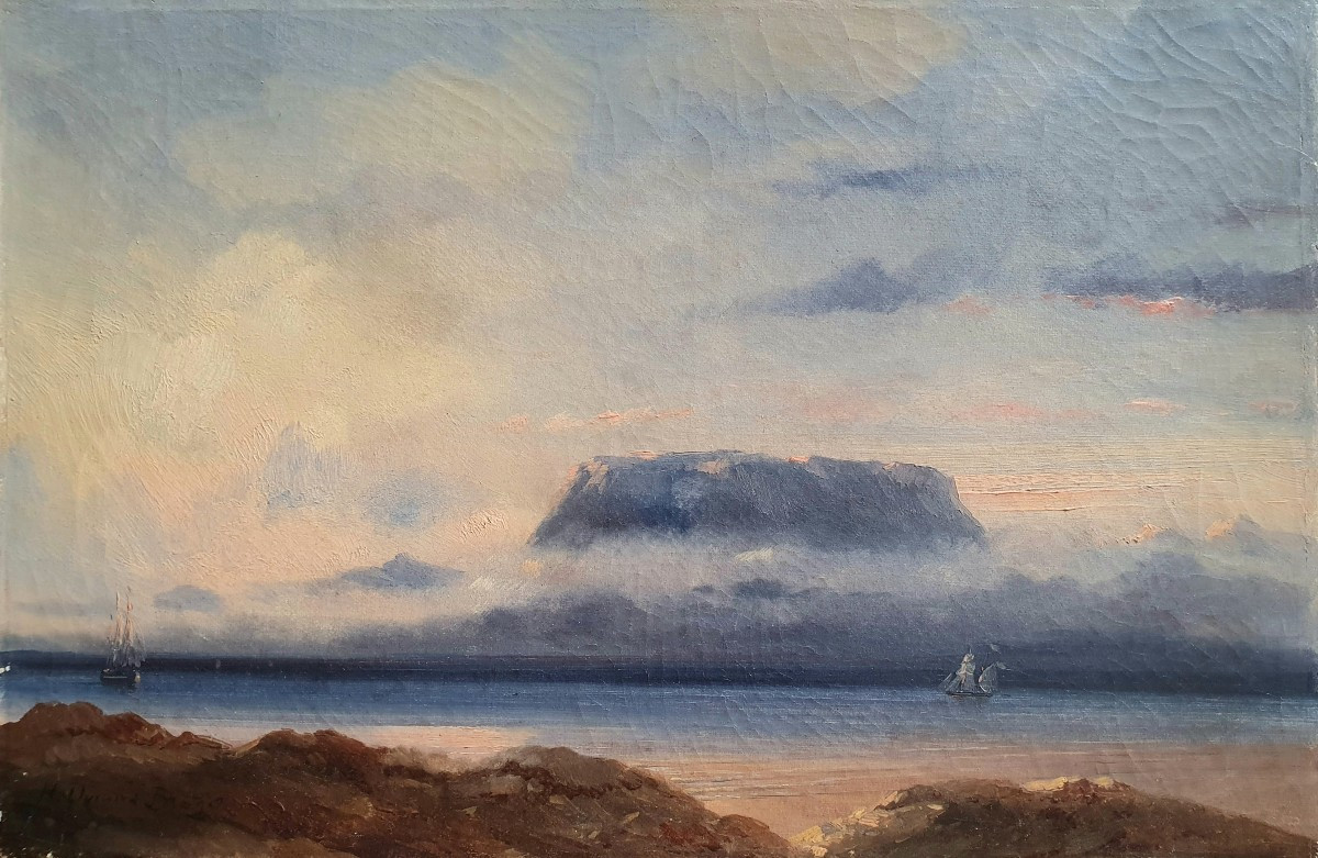 Henri Durand Brager Cape Town Table Mountain Oil On Canvas South Africa Navy Circa 1850
