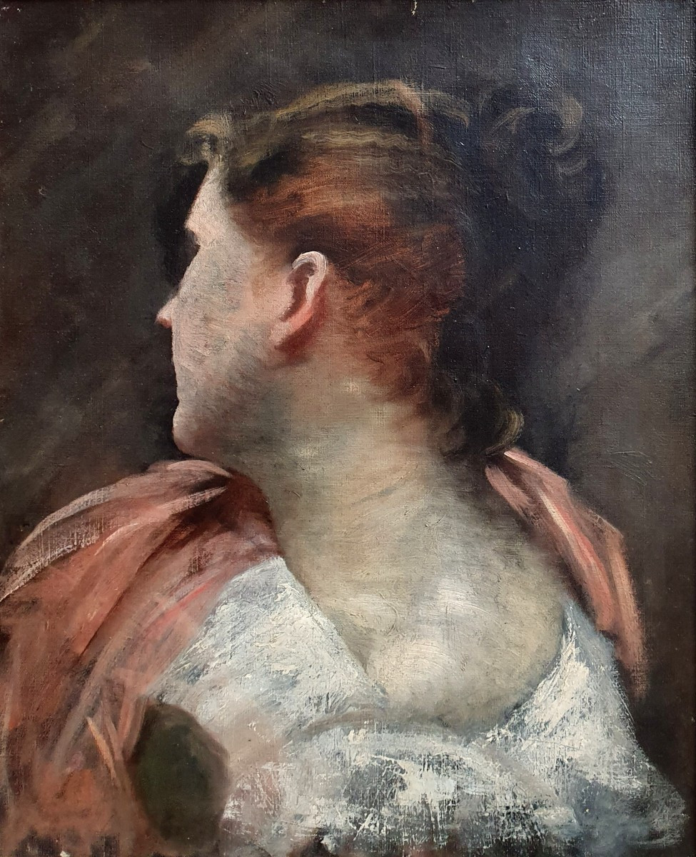 Profile Of A Woman Sketch Oil On Canvas Late 19th Century French School-photo-2