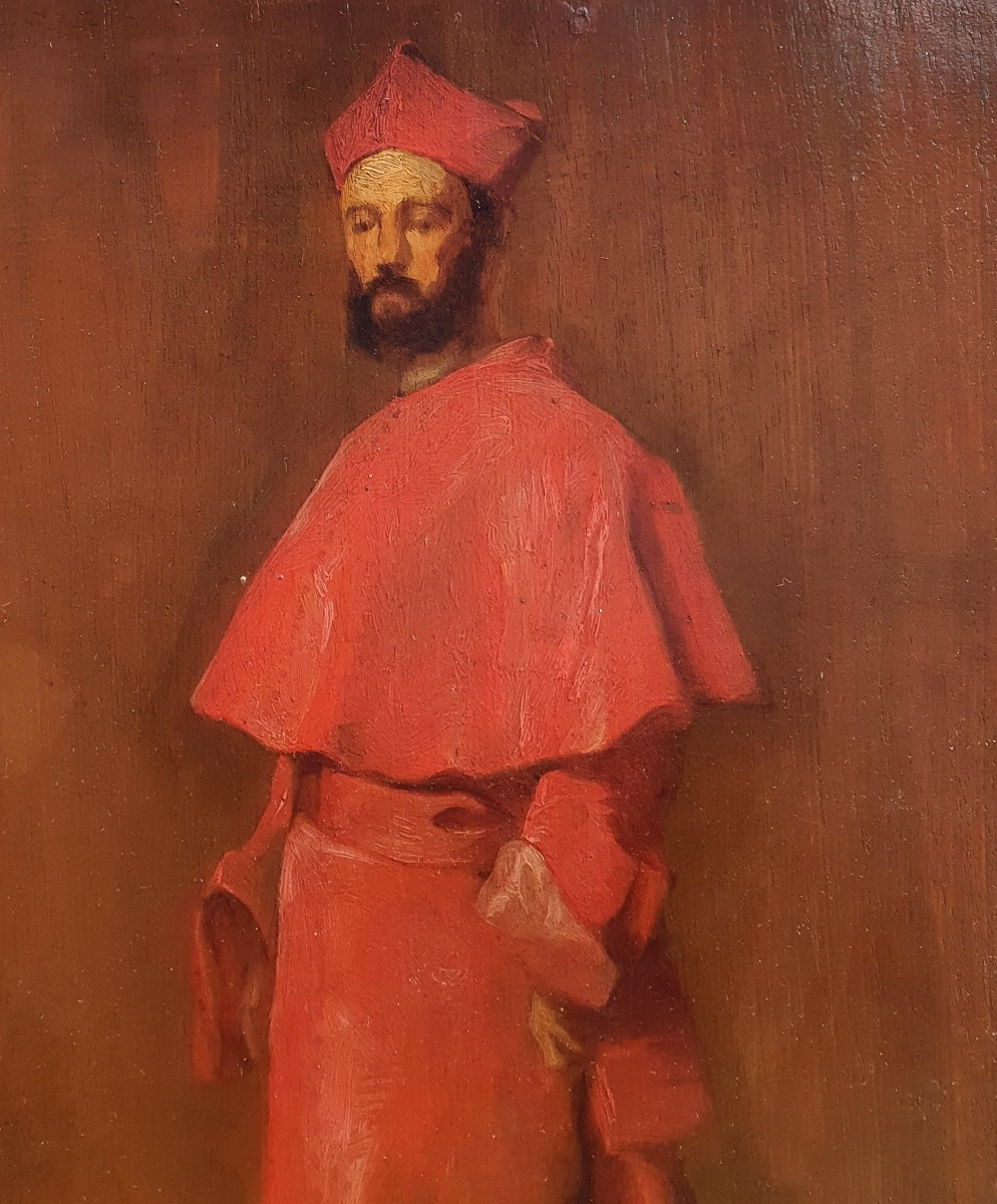 Cardinal Entourage By Jean Paul Laurens Oil On Panel Late 19th Century-photo-3