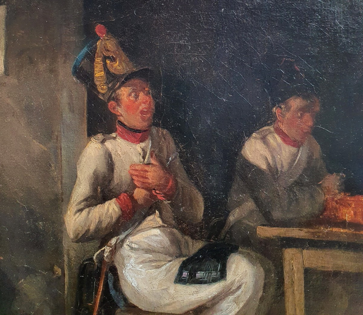 Austro-hungarian Soldiers At Supper Oil On Canvas, 19th Century-photo-3