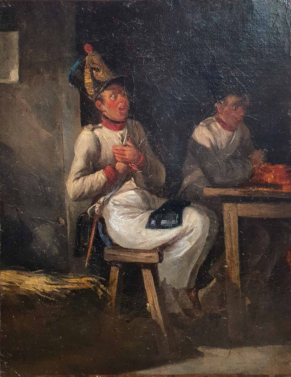 Austro-hungarian Soldiers At Supper Oil On Canvas, 19th Century