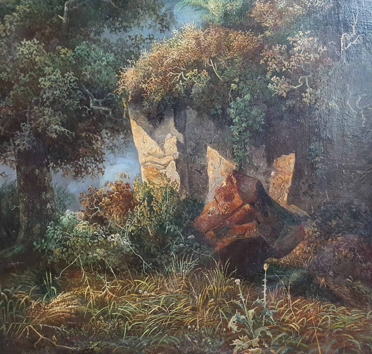 Paysage de montagne à la cascade Ecole Suisse début du XIXème siècle grande huile sur toile-photo-4