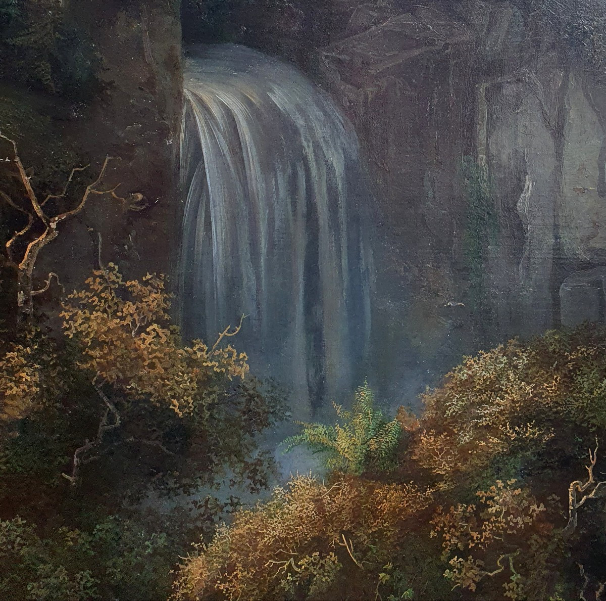 Paysage de montagne à la cascade Ecole Suisse début du XIXème siècle grande huile sur toile-photo-3