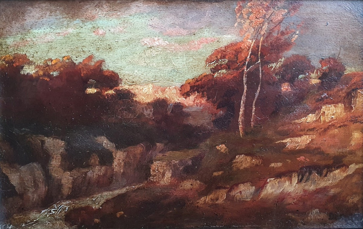 Decamps Paysage Au Ruisseau Oil On Panel Circa 1850 Collection Stamp