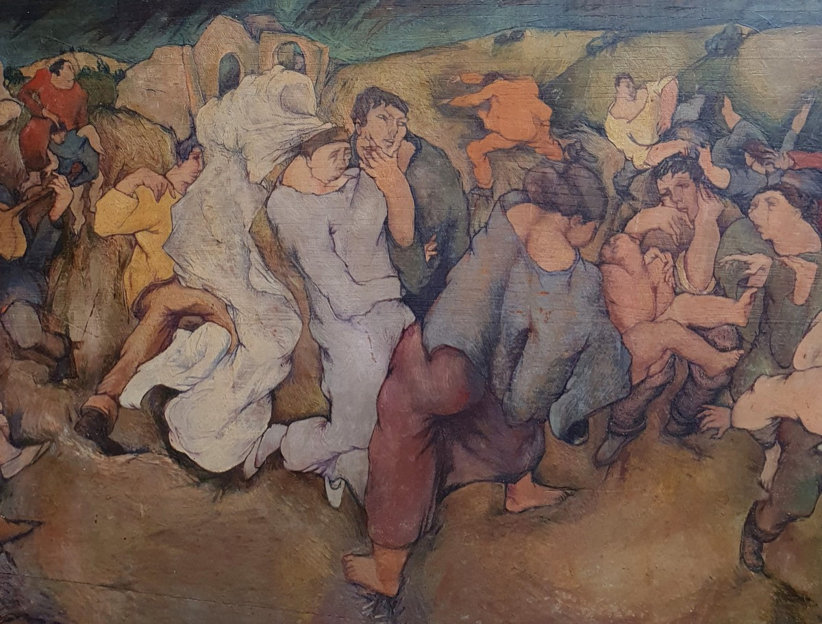 Pierre Zucchelli scène animée huile sur panneau vers 1940 -photo-3