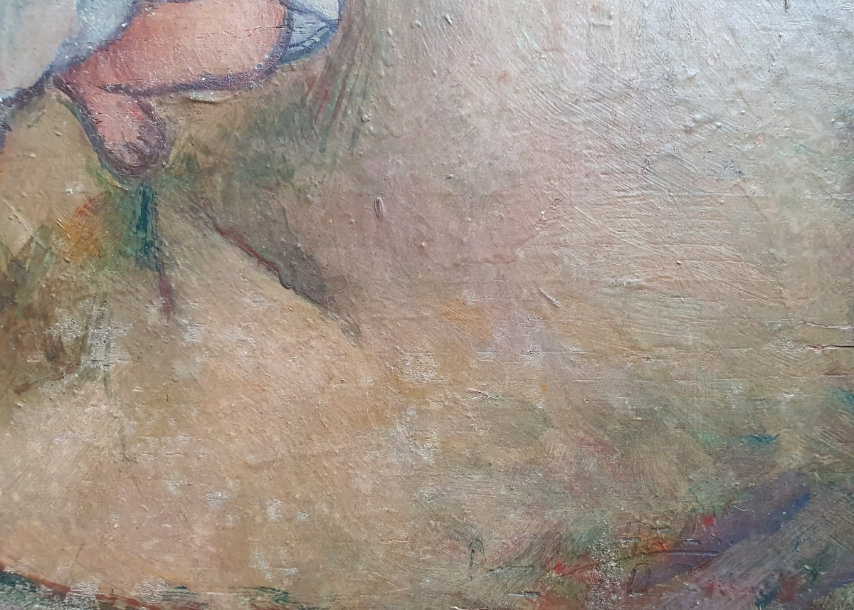 Pierre Zucchelli scène animée huile sur panneau vers 1940 -photo-4