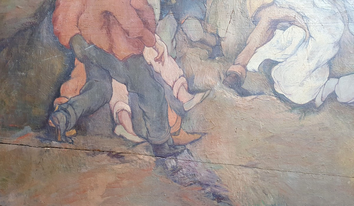 Pierre Zucchelli scène animée huile sur panneau vers 1940 -photo-1