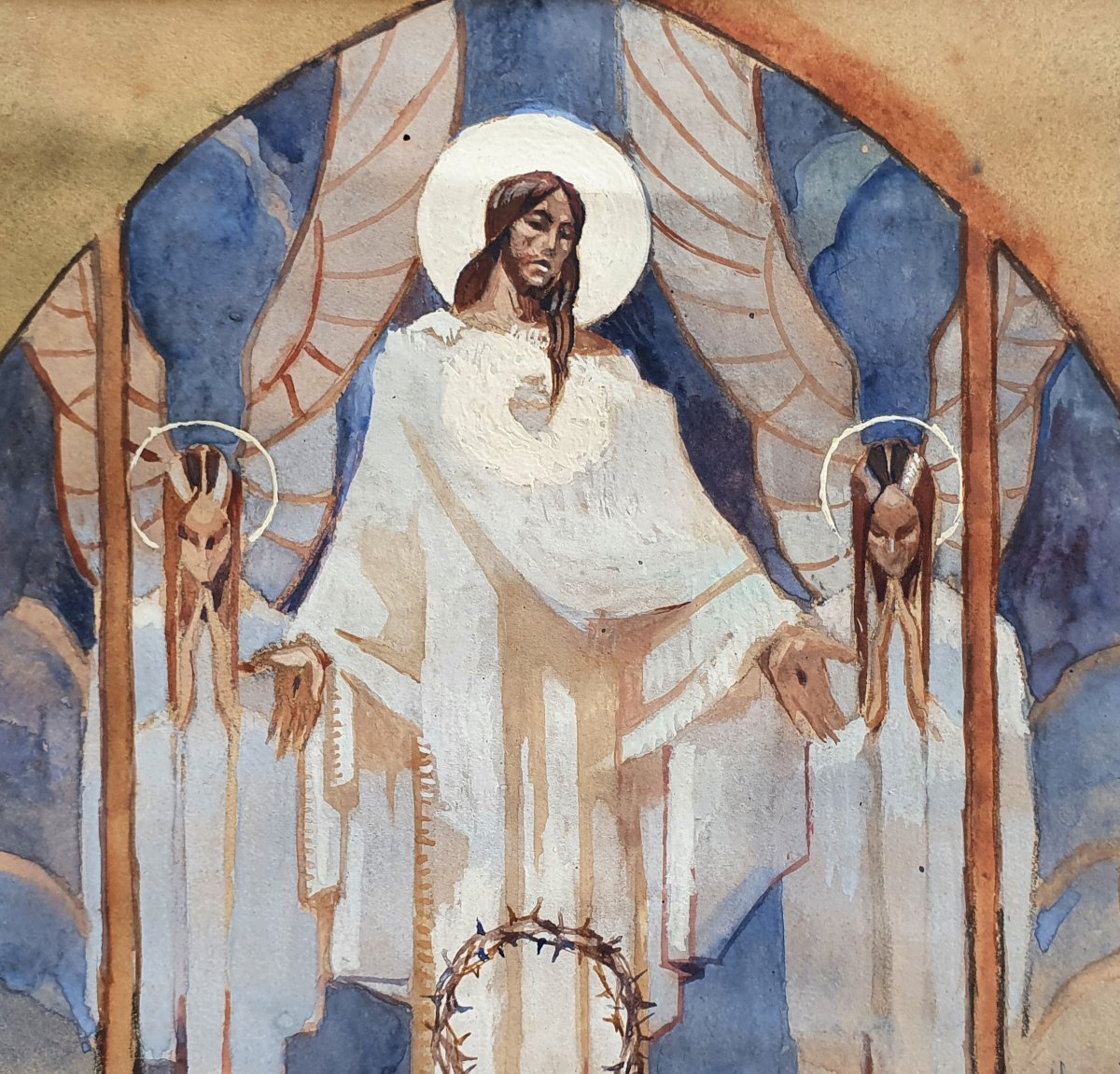 La résurrection du Christ fin du XIXème gouache sur papier signée Huard -photo-3
