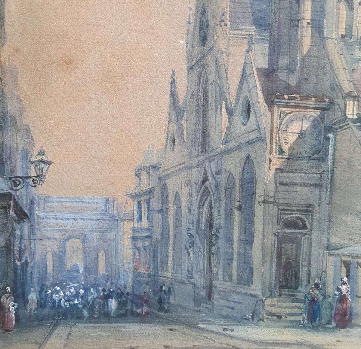 Church Of Saint Nicolas Des Champs, Watercolor, 1846, Signature To Be Identified, Paris, Porte Saint-martin-photo-3