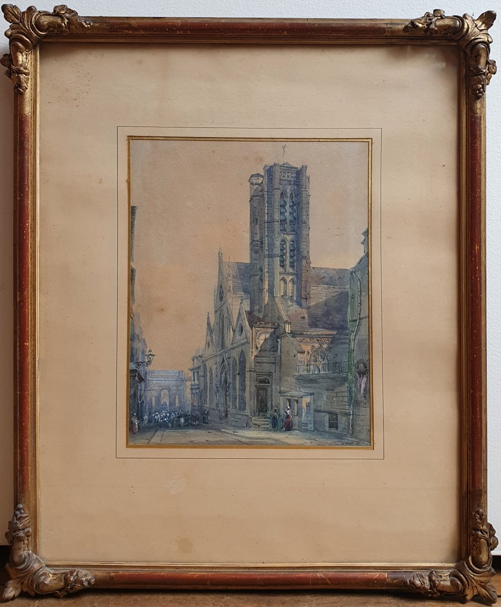 Church Of Saint Nicolas Des Champs, Watercolor, 1846, Signature To Be Identified, Paris, Porte Saint-martin-photo-4
