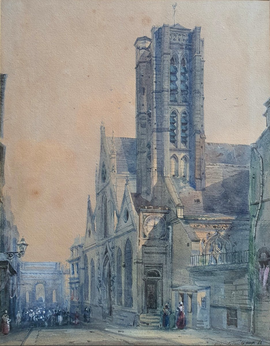Church Of Saint Nicolas Des Champs, Watercolor, 1846, Signature To Be Identified, Paris, Porte Saint-martin