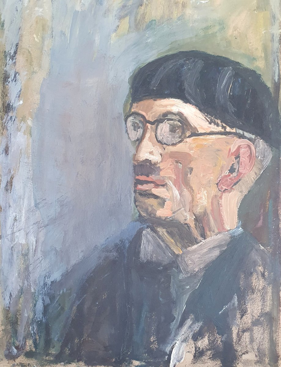 Portrait Of Tsugouharu Foujita, School Of Paris, Oil On Heavy Paper, Ca. 1940, Japanese 