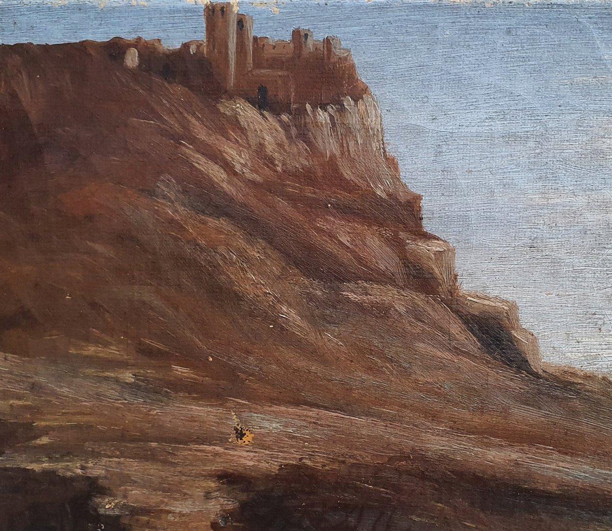 Paysage au château huile sur toile château du Pays Cathare ? XIXème siècle -photo-3