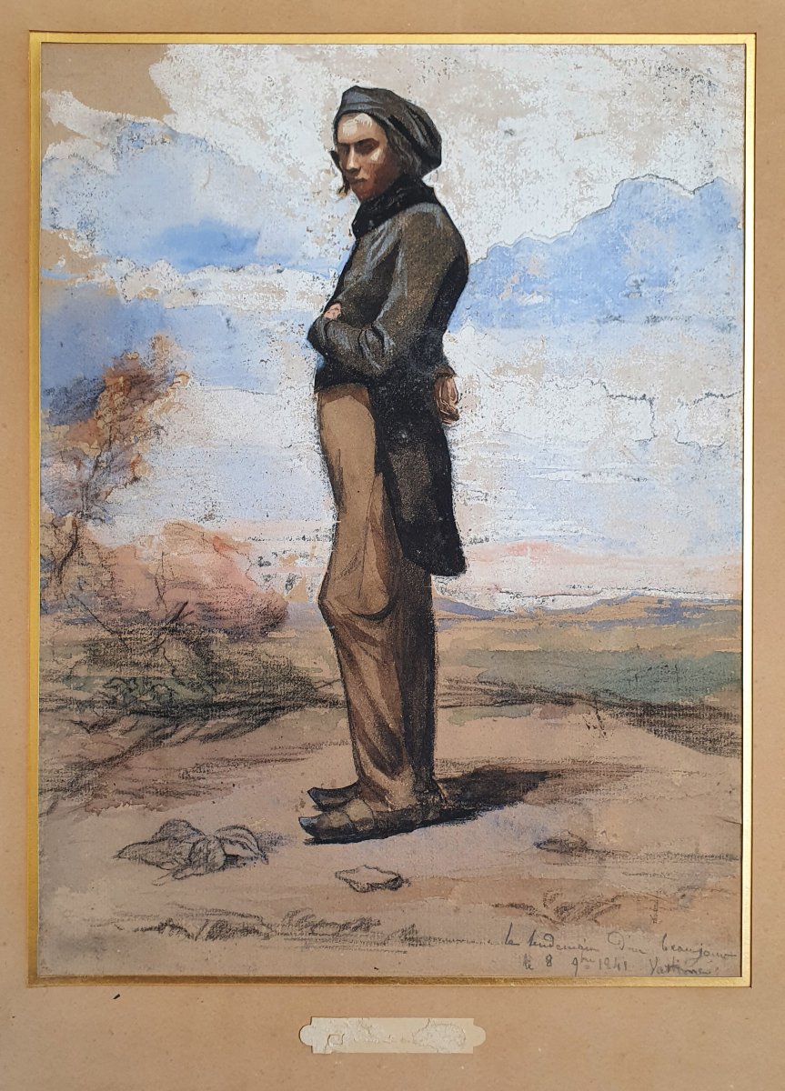 Armand Tranquille Vastine Portrait d'homme en pied dessin aquarelle gouache 1841-photo-2