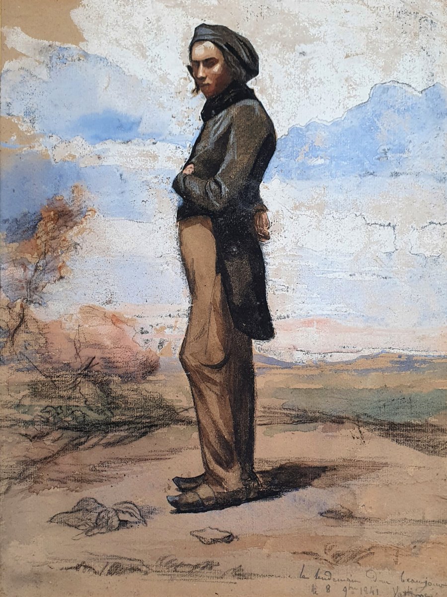 Armand Tranquille Vastine Portrait d'homme en pied dessin aquarelle gouache 1841