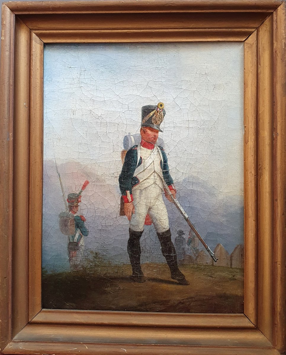 Imperial Soldier And Napoleon, Oil On Canvas, 19th Century, Fusilier-photo-2