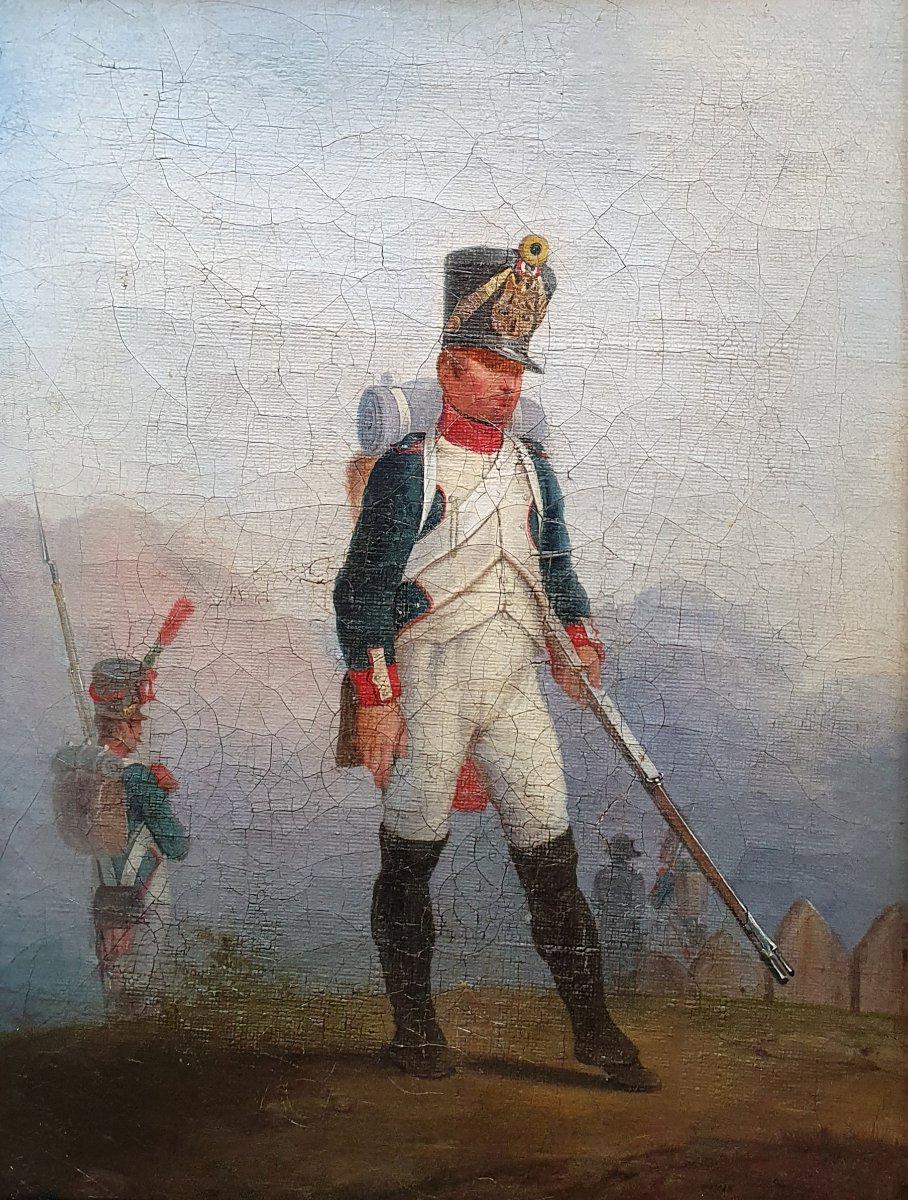 Imperial Soldier And Napoleon, Oil On Canvas, 19th Century, Fusilier