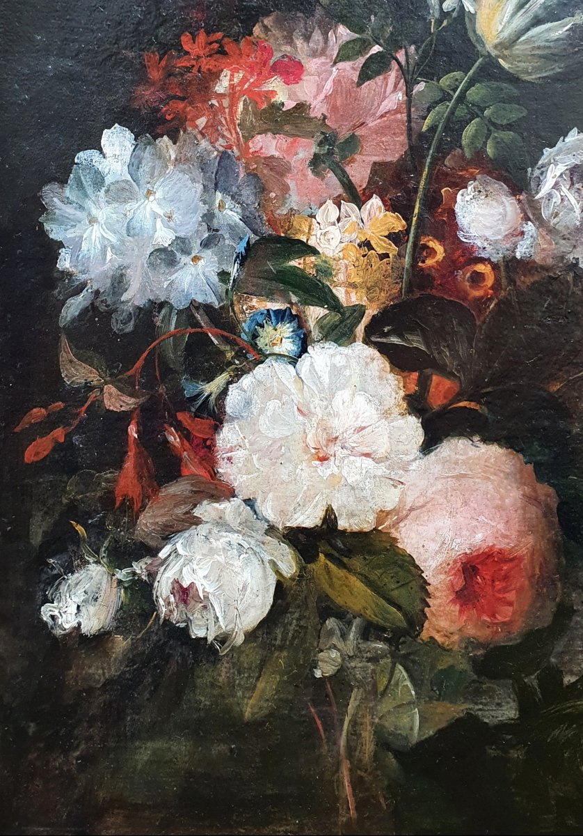 Attribué à Pierre Louis Schilt Huile sur papier nature morte aux fleurs vers 1830 -photo-4
