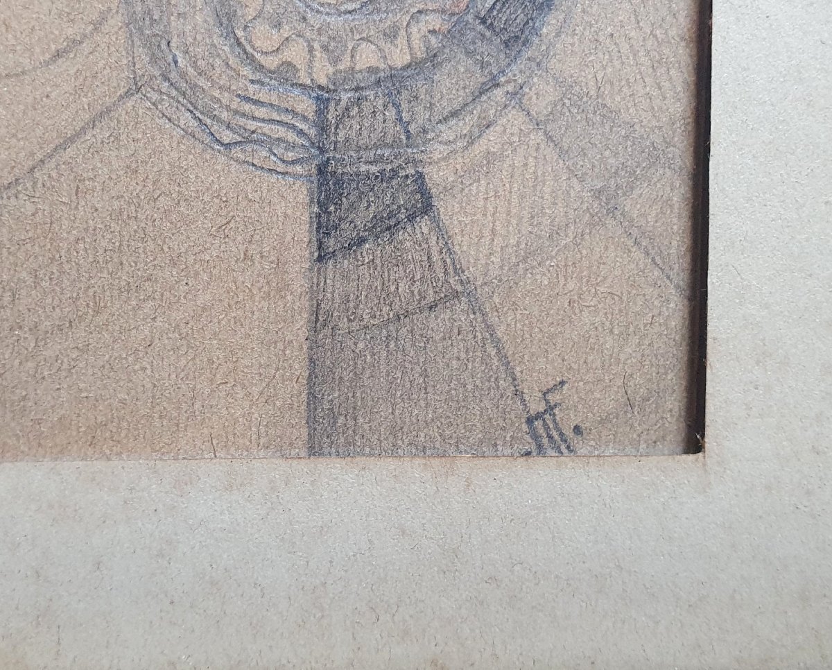 Profil de femme art déco à la manière d'un bijou dessin mine de plomb et aquarelle vers 1925-photo-4