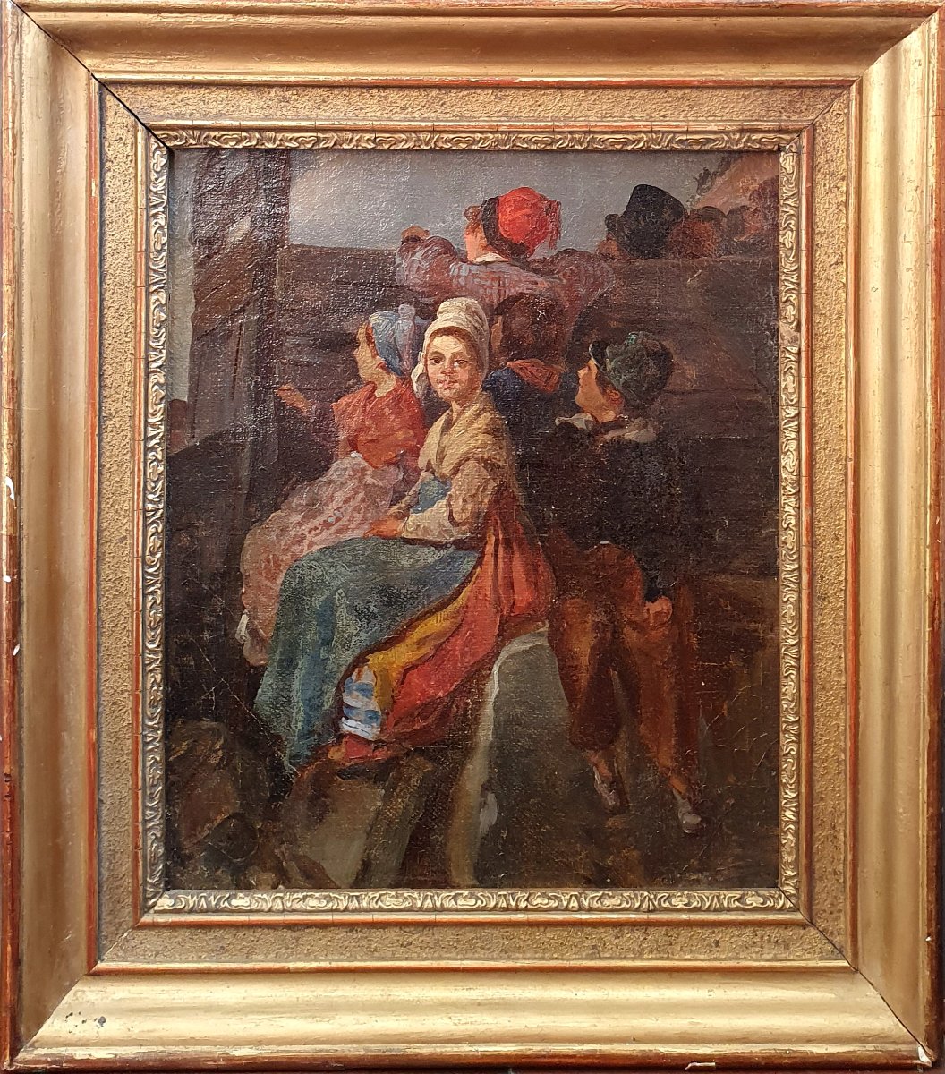 Les Resquilleurs Oil On Canvas Children 19th Boxe Spectacle-photo-2