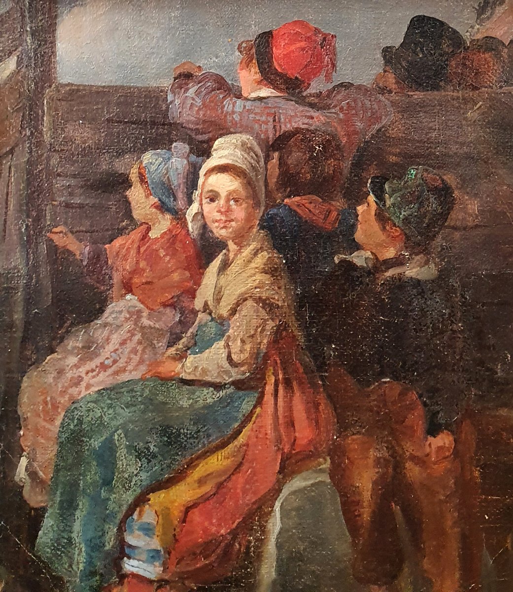 Les Resquilleurs Oil On Canvas Children 19th Boxe Spectacle-photo-3
