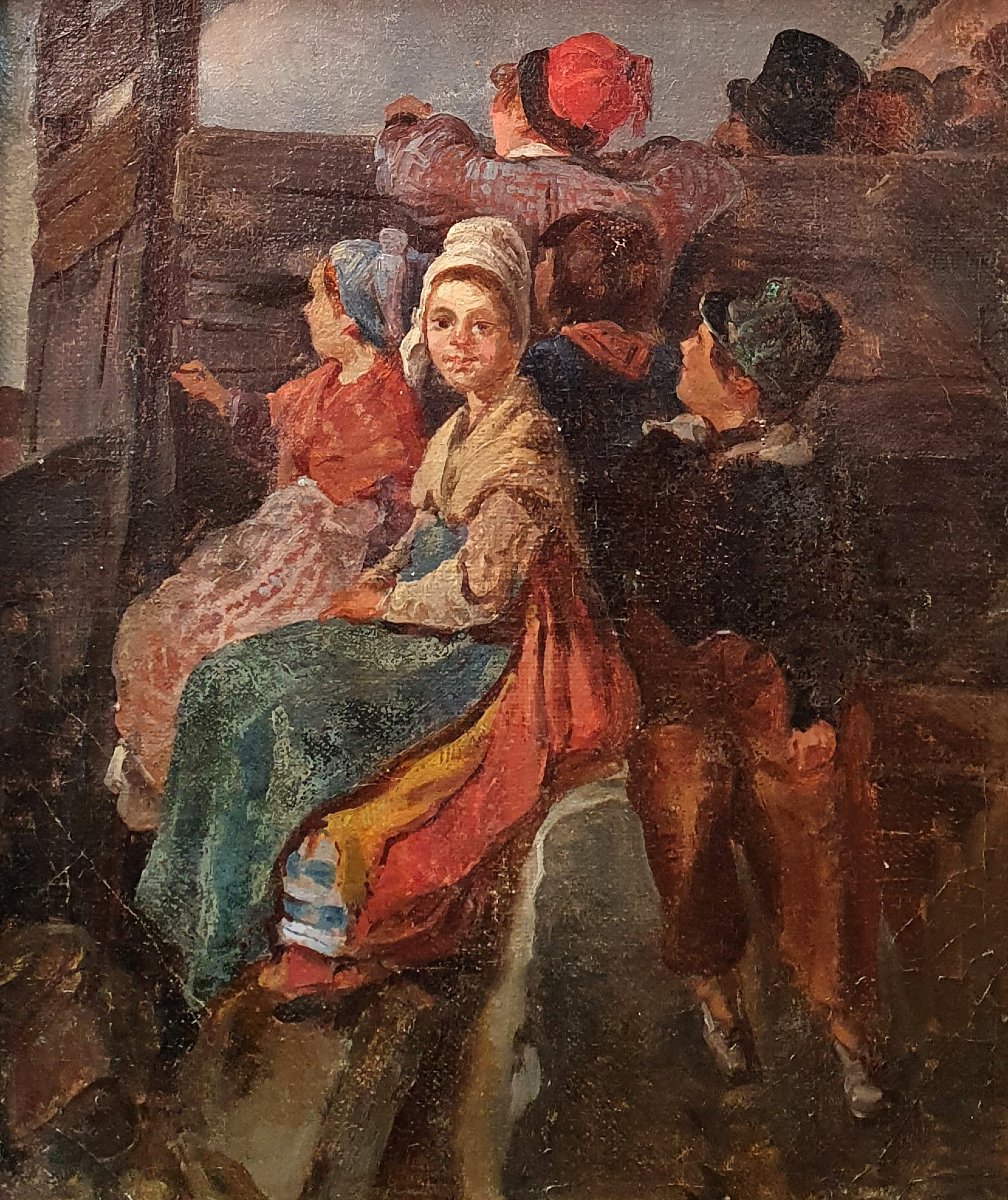 Les Resquilleurs Oil On Canvas Children 19th Boxe Spectacle
