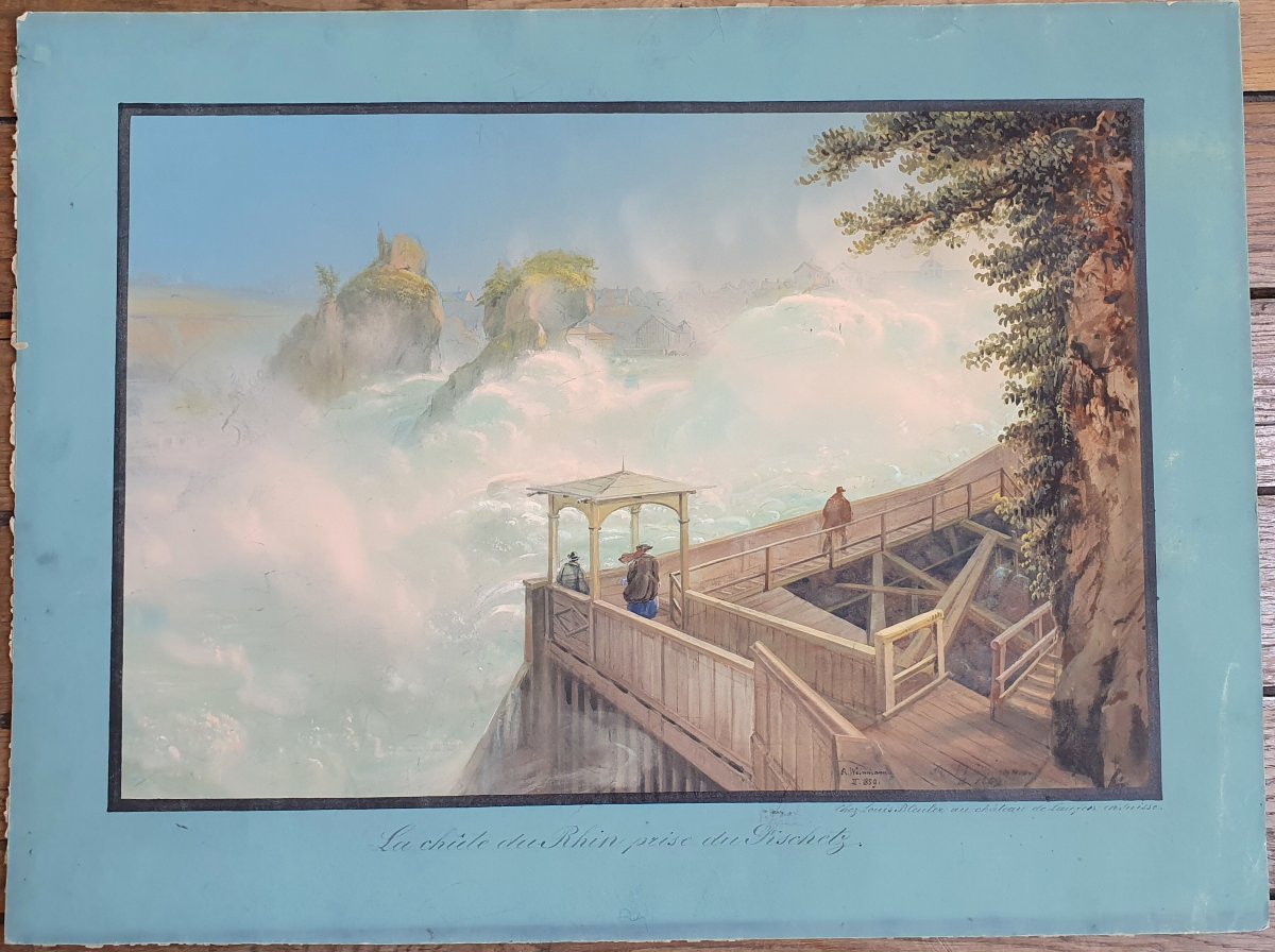 Rodolph Weinmann, The Falls Of The Rhine, Laufen Castle, Switzerland, Watercolor On Paper, 1859-photo-2