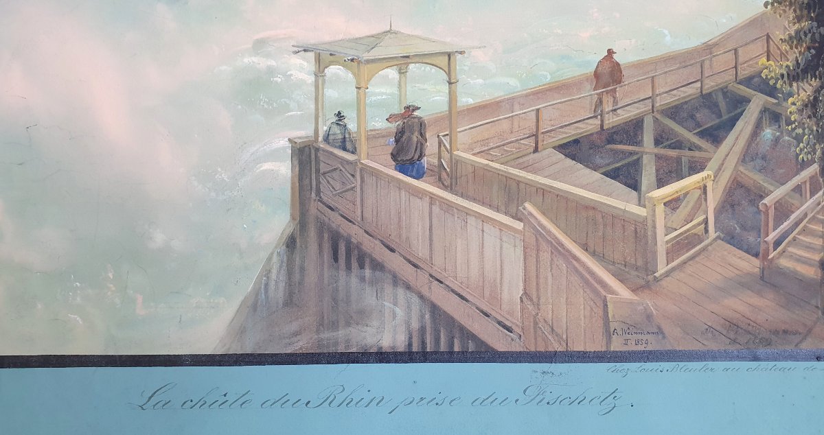 Rodolph Weinmann, The Falls Of The Rhine, Laufen Castle, Switzerland, Watercolor On Paper, 1859-photo-3