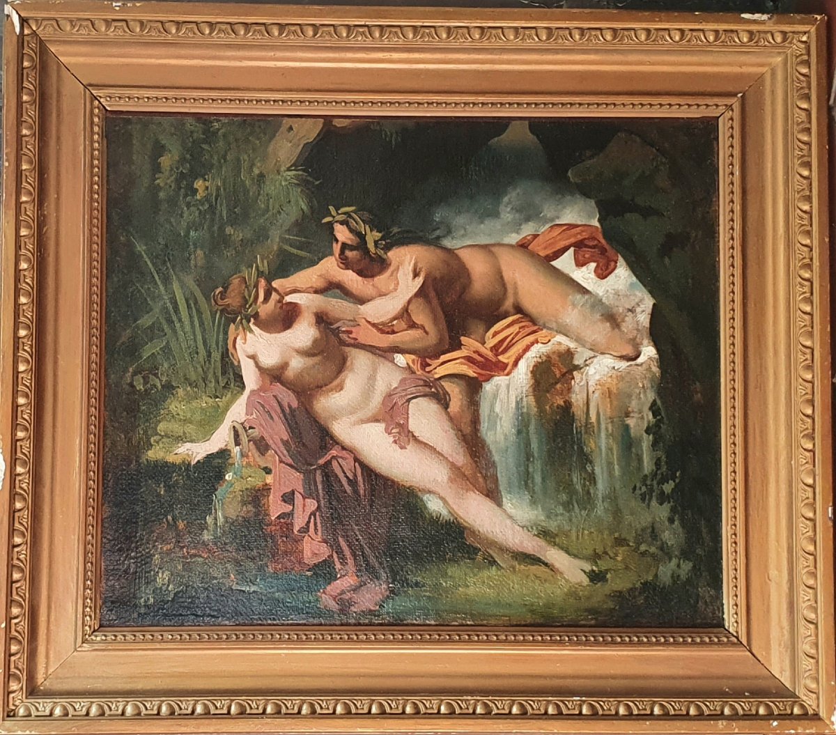 Mythological Scene, Oil On Canvas, 19th Century, Nude Man And Woman, Sketch-photo-2